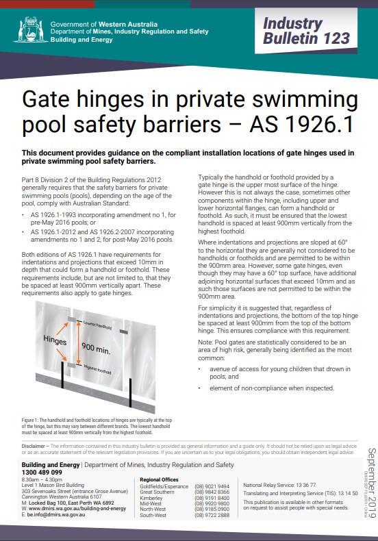 DMIRS gate hinge in private swimming pool safety barriers 